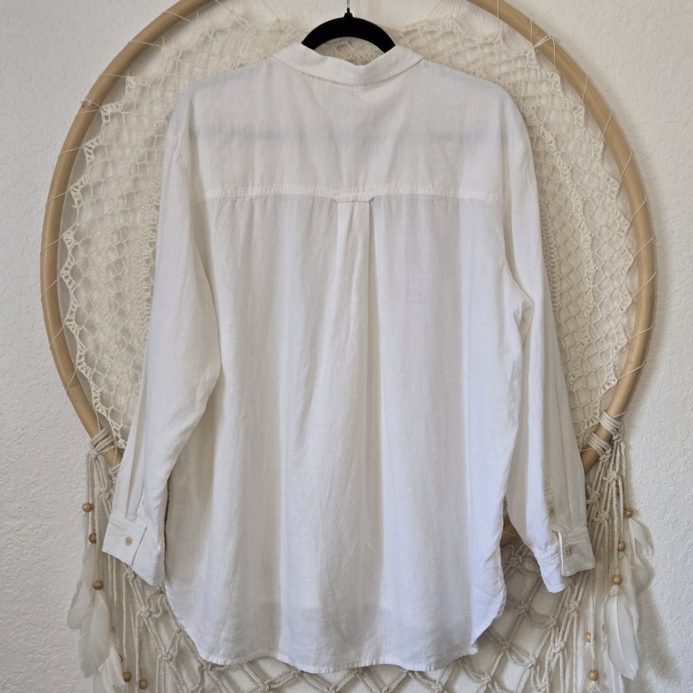 Anthropologie Pilcro Ruffled Placket Shirt Off-White Size Large - Picture 10 of 10
